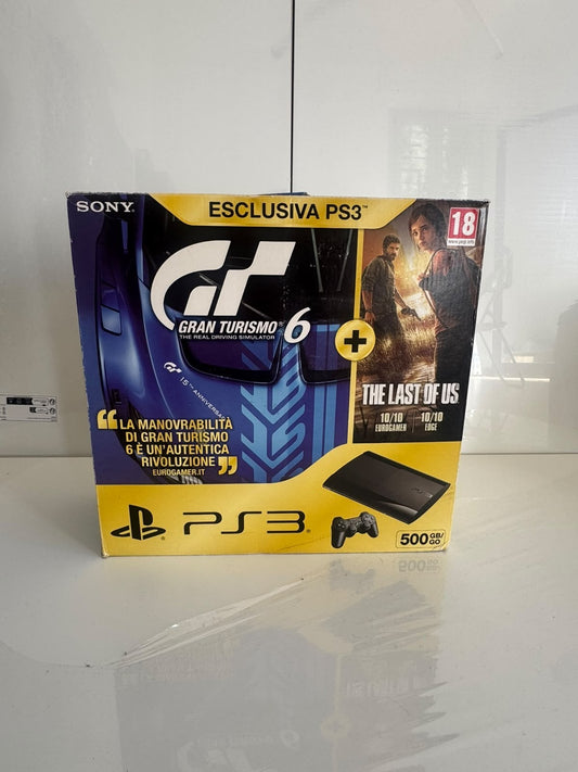 PlayStation 3 PS3 Boxed 500GB Super Slim Gran Turismo 6 + The Last Of US No Game