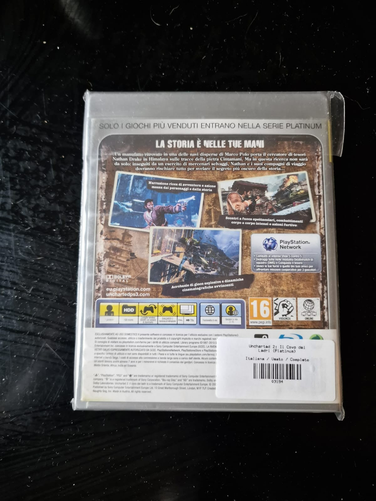 Uncharted 2: Il Covo Dei Ladri Platinum Edition PS3 Pal Ita Usato Completo