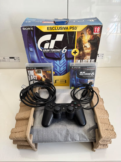PlayStation 3 PS3 Boxed 500GB Super Slim Gran Turismo 6 + The Last Of US No Game