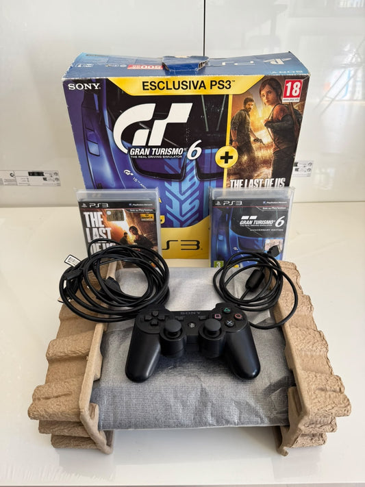 PlayStation 3 PS3 Boxed 500GB Super Slim Gran Turismo 6 + The Last Of US No Game