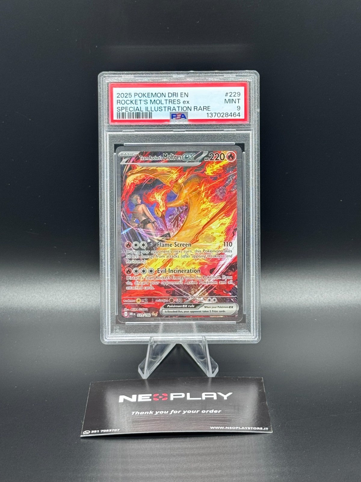 POKEMON -ROCKET MOLTRES - DESTINY RIVALS  SVP 229/182 ALTERNATIVE ART - PSA 9