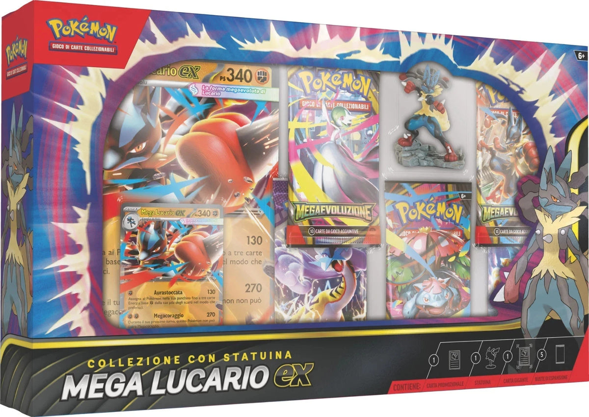 Carte Pokemon Collezione con Statuina Mega Lucario-EX Box 5 Buste (ITA) – SEALED